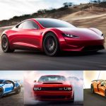 Tesla Roadster vs Bugatti Chiron, Porsche 918 Spyder, Dodge Demon