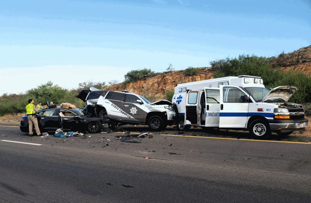 Tesla on ‘Autopilot’ hits police vehicle which hits ambulance