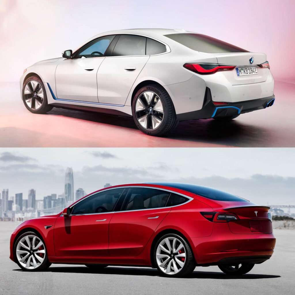 BMW i4 vs Tesla Model 3 Rear View