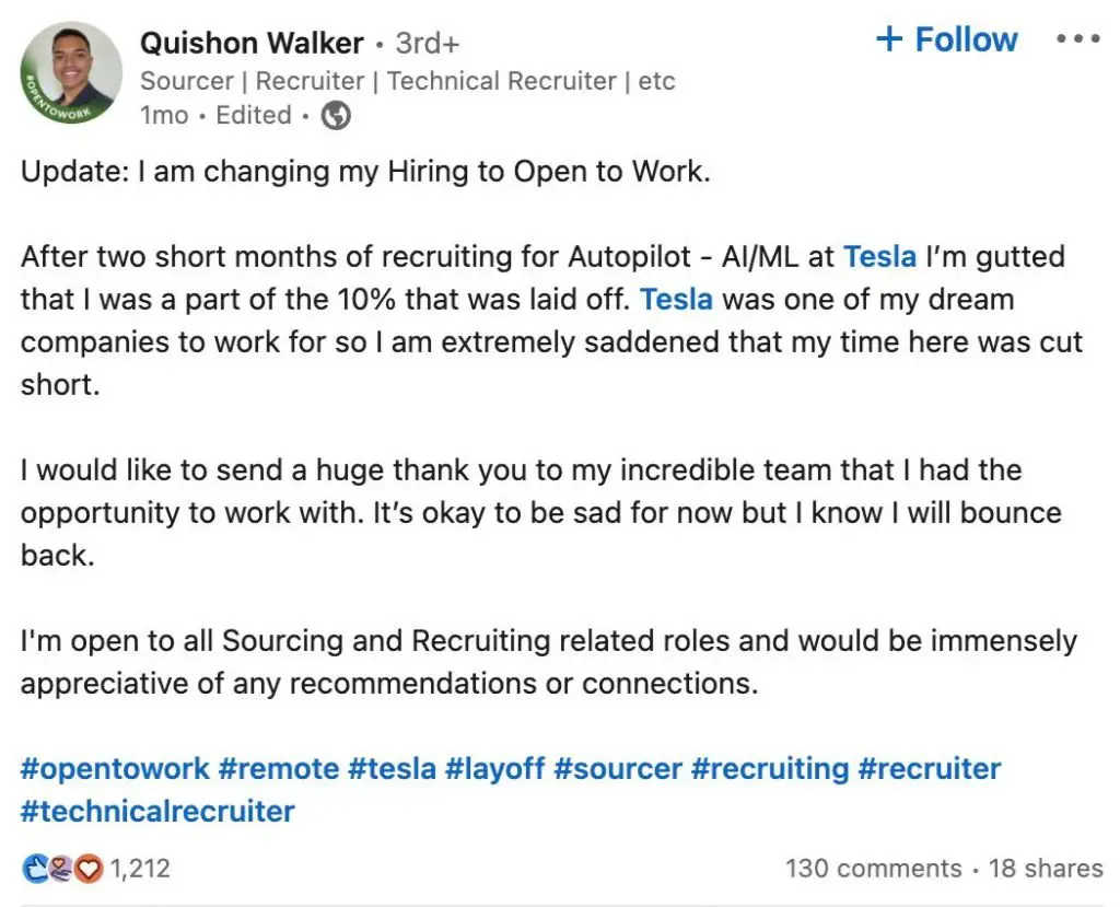 Tesla Employee Laid Off