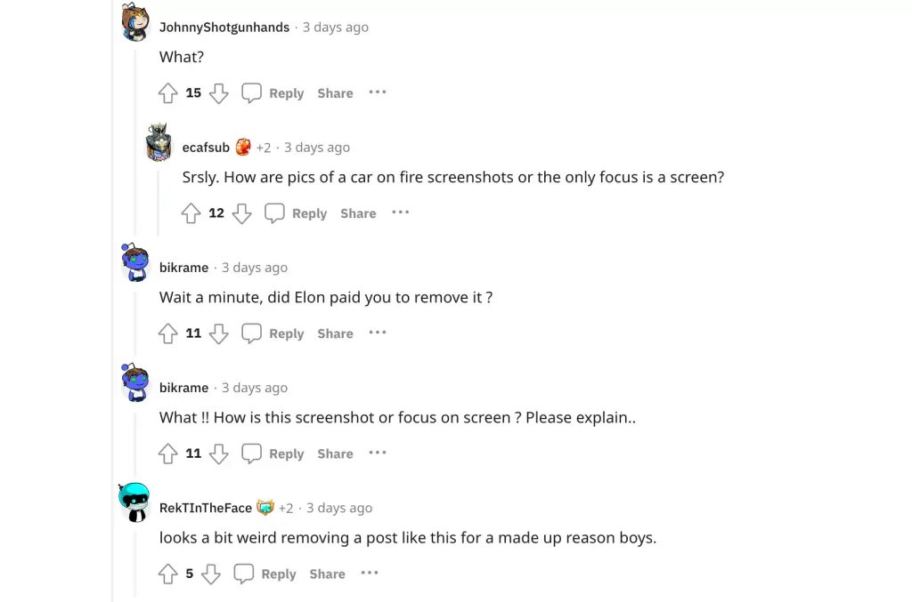 Users comments after Tesla post removal