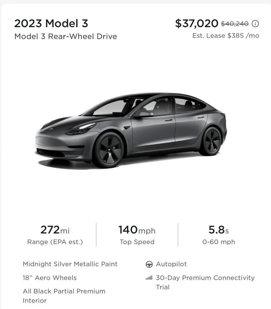 Tesla Price Drop Continues on Model 3, Now Available for as Low as