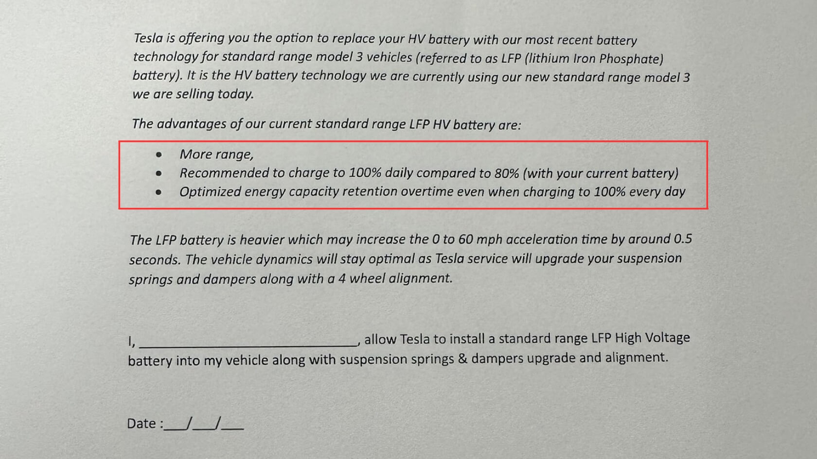 Tesla Model 3 LFP Battery Replacement