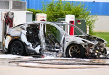 Tesla Engulfed in Flames at Supercharger Station Tesla Engulfed in Flames at Supercharger Station