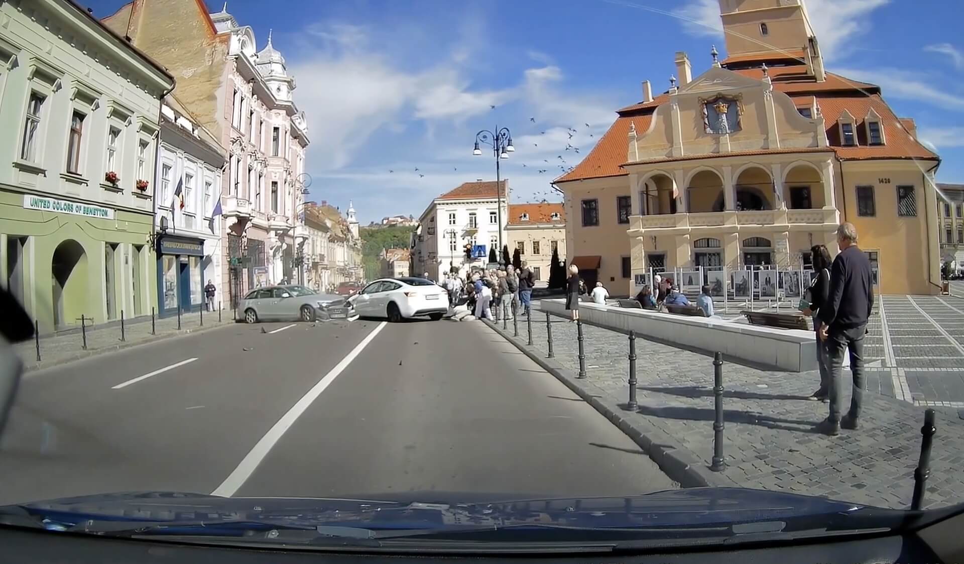 Tesla Swerves to Avoid Pedestrian and Collides with Oncoming Car in Romania