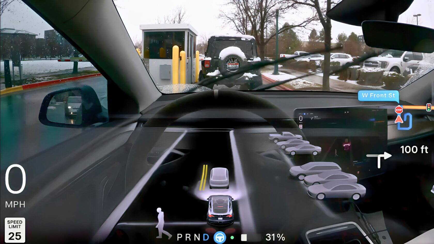 Tesla FSD 13.2.6 Perfects Toll Booth Activity as It Slows Down Pulls In and Stops at the Window
